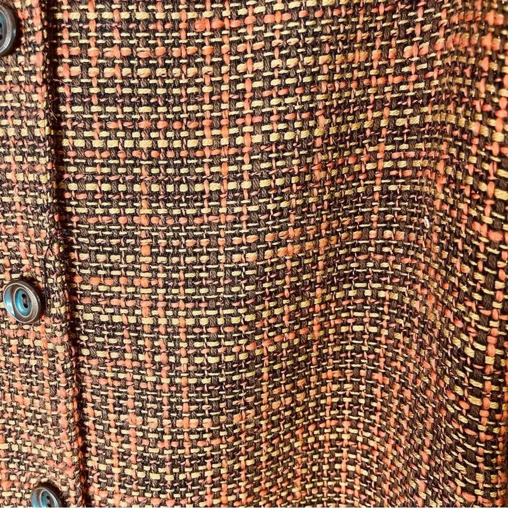 Vintage orange brown tweed wool fringe button preppy office blazer medium